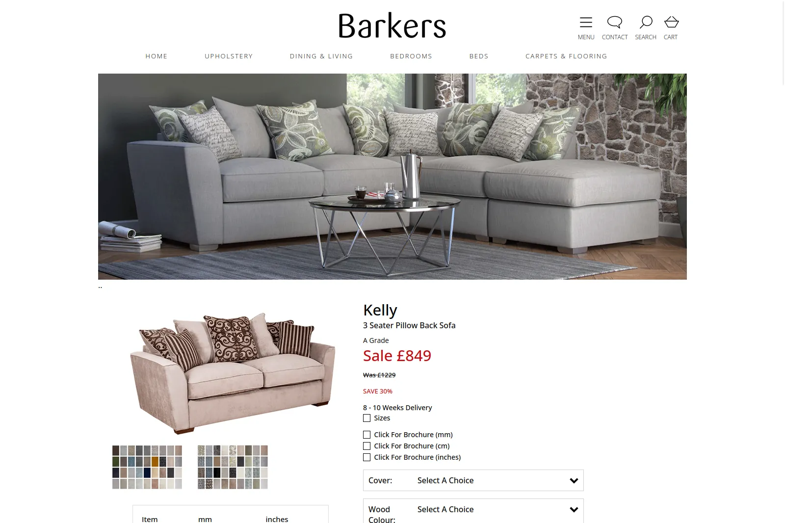 Barkers Furniture website page