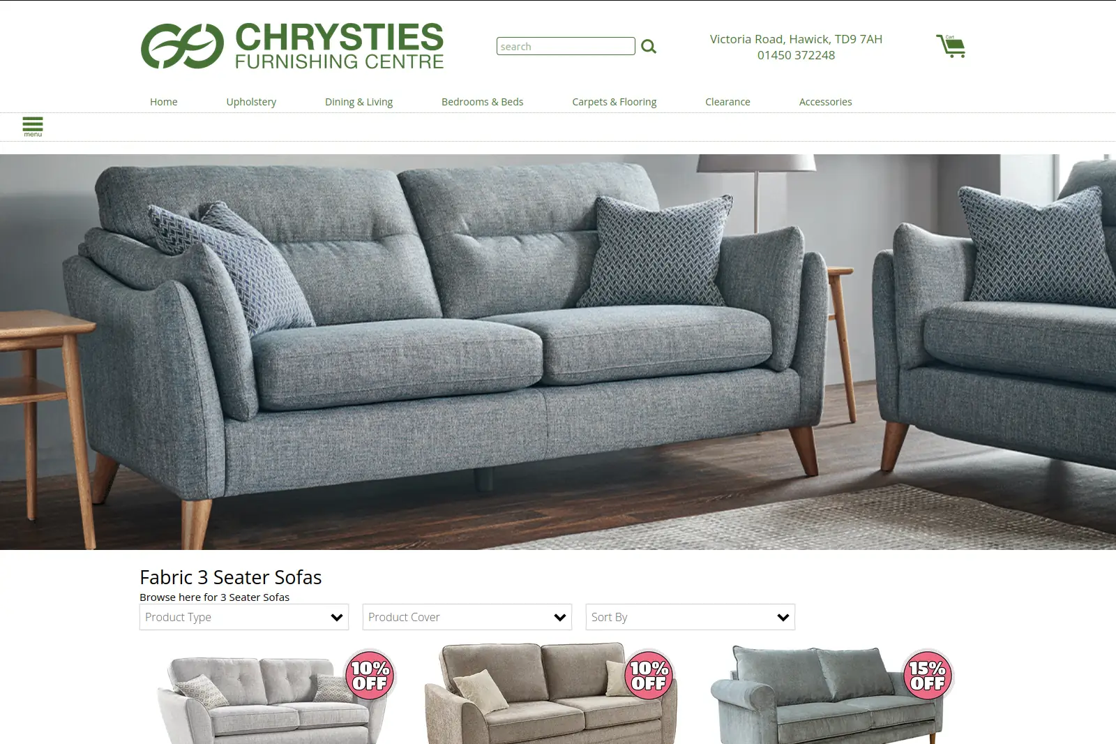 Chrysties Furnishing Centre website page