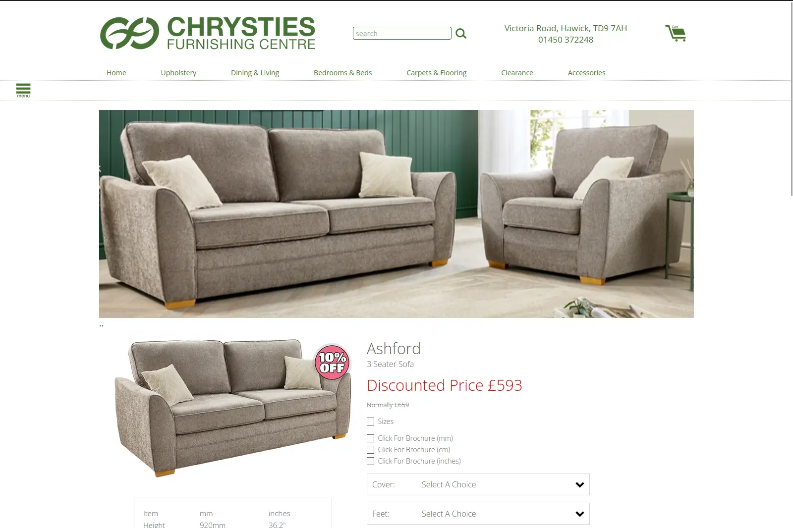 Chrysties Furnishing Centre website page
