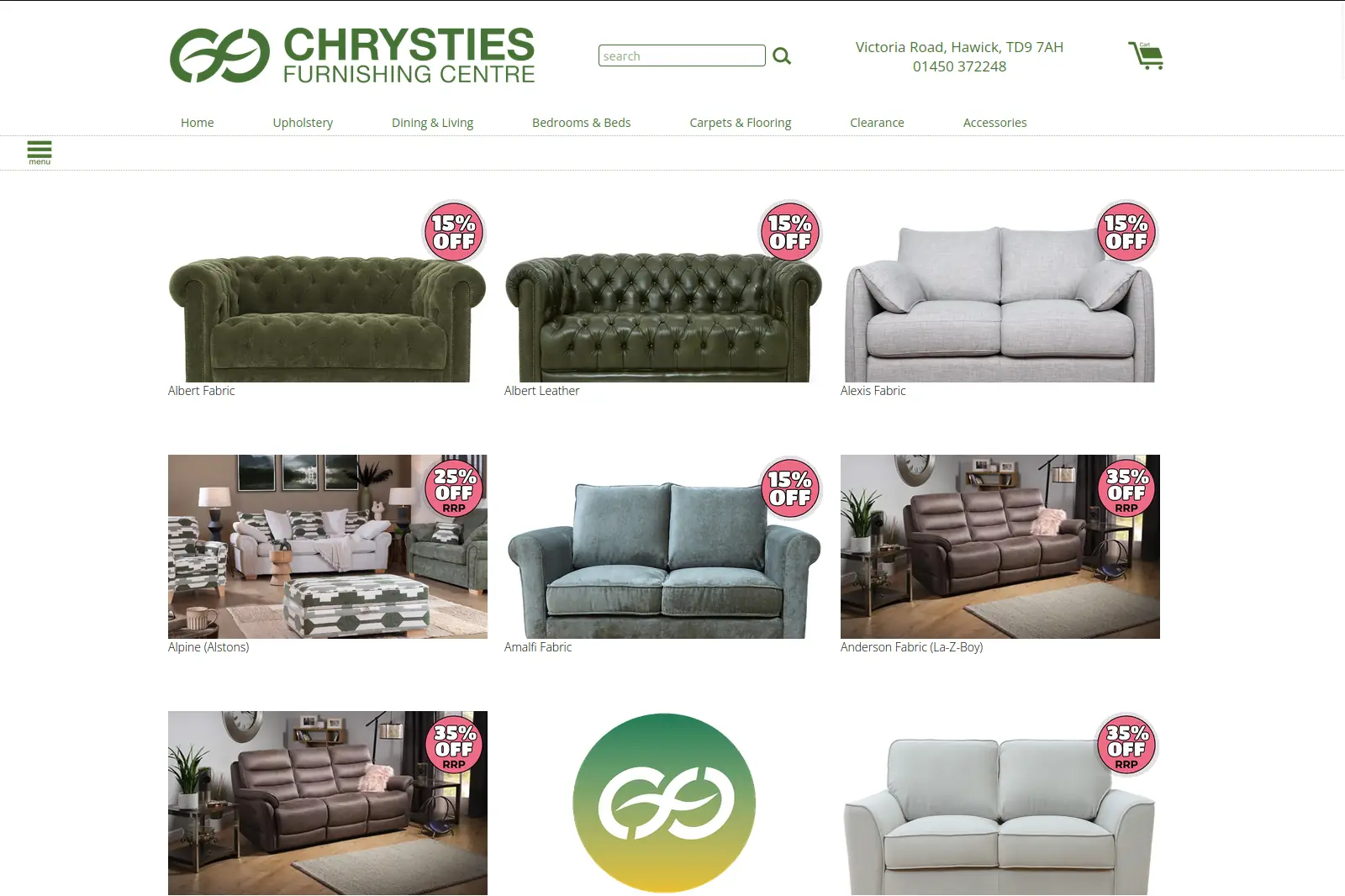 Chrysties Furnishing Centre website page